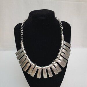 Chunky Silver Tone Boho Tribal Bib Necklace | Size 19 inches